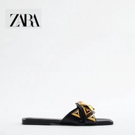Zara Women's Shoes Golden Rivet Decoration Flat Sandals Slippers
