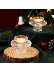 1入錐形玻璃燭台，適用於錐形蠟燭和茶蠟燭，烛台套裝，適合婚禮、派對和節慶裝飾（不包括燭）