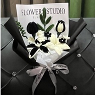 Black bouquet flower fuzzy wire (Bouquet kawat bulu hitam+cream)