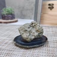 黃鐵礦原礦擺件 附瑪瑙片盤