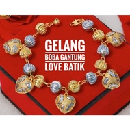 Rantai Tangan / Gelang Dewasa BOBA GANTUNG LOVE BATIK cop916 EMAS KOREA Bracelet MURAH