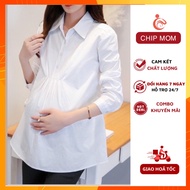 Long-sleeved white maternity shirt - REAL PHOTO - beautiful soft material - form to wear until birth