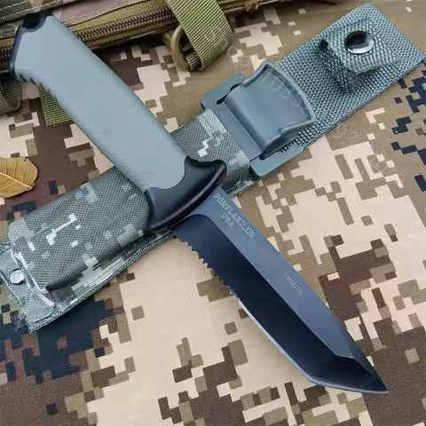 Tactical Portable Fixed Knife 8Cr13Mov Blade Coyote Rubber Handles Hunt Camping Tactical Knife Comba