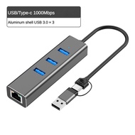 4in1 USB Type-C Hub Aluminum Multiport Dock Station with USB3.0 Adapter Lan Gigabit RJ45 1000Mbps Do