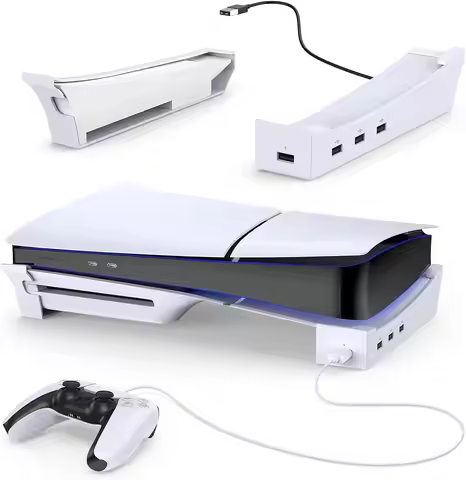 Horizontal Stand for PS5 Slim Console with 4-Port USB Hub Charging Base Accessories for Playstation 