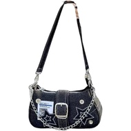 HIQUAY Grunge Hobo Bag Fairy Grunge Shoulder Bag Y2K Vintage Crossbody Bag for Women (Black)