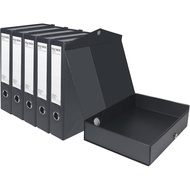 Kotak fail A4 set 6, 65MM, kotak penyimpanan fail kerja dan belajar lipat PVC - Kotak fail hitam/Kot