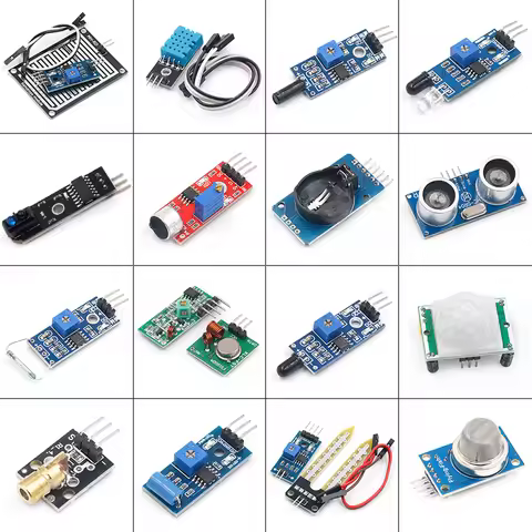 16pcs/lot pi 2 3 the sensor module package HC-SR04 501 DHT11 DS3231 KY-008 Sound Rain Soil sensor fo