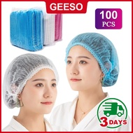 GEESO 100 Pcs Penutup Kepala Disposable Double Ribs Hair Head Cover Cap Net Non Woven Cap Universal 