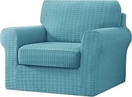 CHUN YI 3 Piece Houndstooth Armchair Sofa Cover, 1 Seater Stretch Couch Slipcover with One Separate Backrest and Cushion with Elastic Band, Swallow Gird Fabric(Smoking Blue)