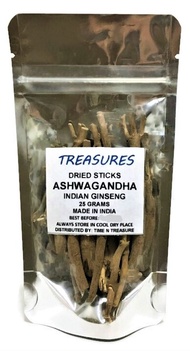 Treasures Ashwagandha - Dried Sticks - Indian Ginseng - 100% Pure From India (25g)