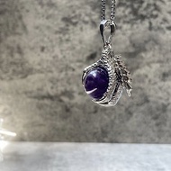 【紫氣東來。龍爪珠項鍊】鈦鋼鏈、紫水晶|霸氣、龍年、男性項鍊