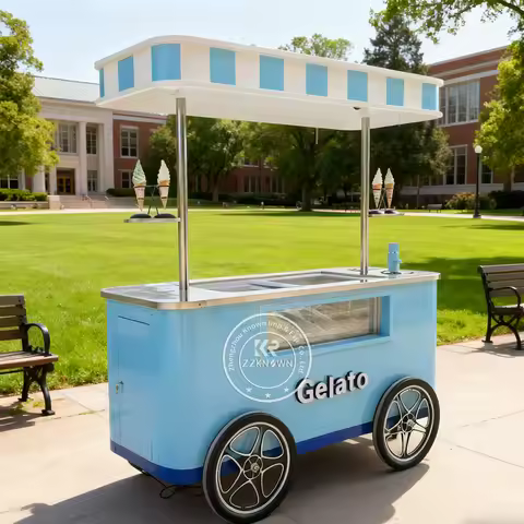 Food Cart Mobile Food Cart Gelato Display Freezer Ice Cream Display Case Street Food Kiosk Cart