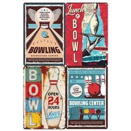 Logo bowling logam retro, hiasan dinding untuk dapur, gajet, kafe, bar, bilik tinggal