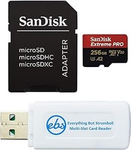 SanDisk Extreme Pro MicroSDXC 256GB Memory Card Works with GoPro Action Camera Hero 12 Black (SDSQXCD-256G-GN6MA) Bundle with 1 Everything But Stromboli MicroSD &amp; SD Card Reader