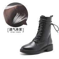 XY^Handsome Dr. Martens Boots Female British Style2021New All-Matching Motorcycle Boots Black plus Velvet Knight Boots A