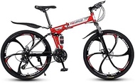 Fashionable Simplicity 21-Speed Mountain Bike for Adult Lightweight Aluminum Full Suspension Frame Suspension Fork Disc Brake Red D