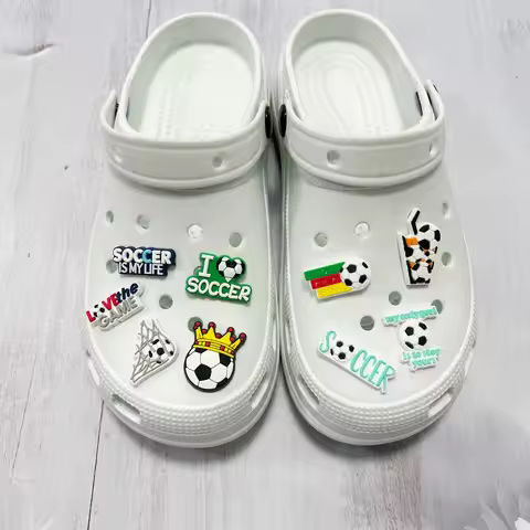 Hot Sales 1-9Pcs Cool Soccer is My Life Vollyball PVC Shoes Charm Decoration Sports Buckle DIY Child