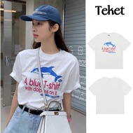 Short-Sleeved T-Shirt Round Neck Dolphin Pattern And Letters Teket Brand Korean Style