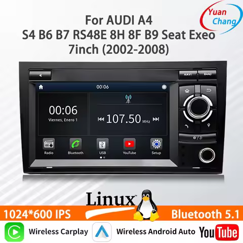 Linux system For Audi A4 S4 B6 B7 RS48E 8H 8F B9 Seat Exed 7inch 2002-2008 Car multimedia player wir