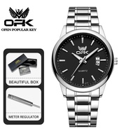 OPK นาฬิกาสำหรับผู้ชาย แบรนด์แท้ กันน้ำ 2025 นาฬิกาข้อมือแฟชั่นสไตล์ธุรกิจ สายสแตนเลส ปฏิทิน นาฬิกาค