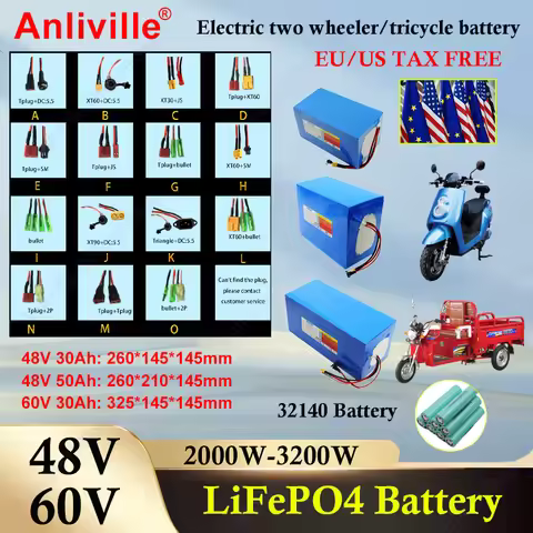 48V 60V 30Ah-50Ah lithium iron phosphate 32140 battery pack, suitable for high-power electric two wh