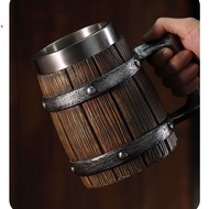 【HOT】® Hot Barrel Beer Cup Personality German Large Capacity Beer Mug Imitation Wood Stainless Steel