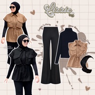 One Set Soft Classic 4in1 (Outer Ghea Inner Manset Black Cutbray Pants and Pashmina Ceruty) - SC0100