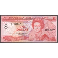 Eastern Caribbean 1 Dollar 1985 -1988 Overprint U Anguilla Uang Asing Karibia/ Anguilla