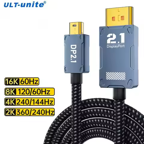 16K Mini DisplayPort to DisplayPort 2.1 Cable 8K120Hz 4K240Hz 80Gbps Bi-Directional DP to Mini DP fo