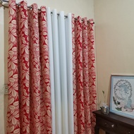 CA55Y - Guava Red White Mid Sold Per Pc Or 3in1 Set Ring Curtain ( 5ft - 152cm To 7ft - 213cm )