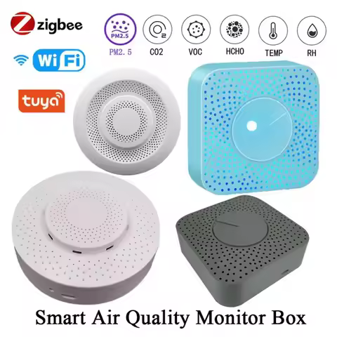 Tuya WIFI/Zigbee Smart Air Quality Monitor Box VOC HCHO PM2.5/10 Gas Detector Temperature Humidity M