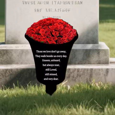 Memorial Flower Bouquet: Red Rose Cemetery Decoration with Poem.Suitable for Cemetery or Festival Me
