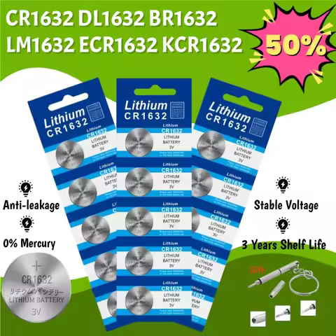 5-100PCS CR1632 Lithium Button Cell Battery 3V DL1632 BR1632 ECR1632 LM1632 KCR1632 Coin Cell Watch