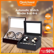 🇸🇬 Enrichreal 🔥6.6🔥 Luxury Automatic Rotation Watch Winder Box 4+6 AC Power High Transparency