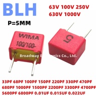 5PCS WIMA RED FKP2 5MM Film Capacitor Hi-Fi Audio P5 63V 100V 250V 630V 1000V 0.0068UF 6800PF 0.01UF