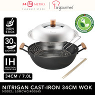 La Gourmet 34cm/7.0L Nitrigan Cast-iron Wok (High Wall) With Cover &amp; Accessories LGMCWCI400543