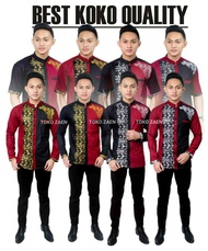 Atasan baju pria cowok hem kemeja koko kombinasi batik lengan pendek warna hitam maroon marun hitam
