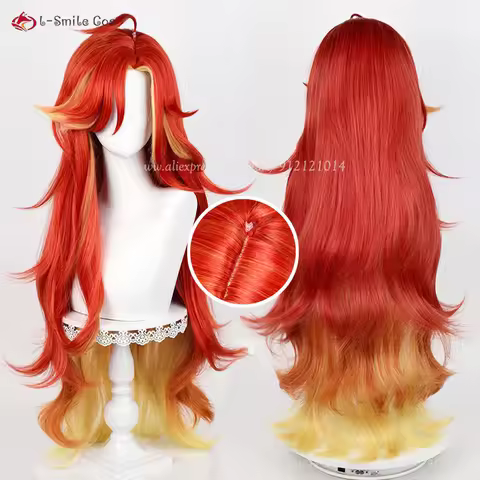 Pyro Archon Mavuika Cosplay Wig 100cm Red Golden Mixed Wigs For Women Cosplay Anime Wig Heat Resista