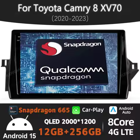 Android 15 Car Radio For Toyota Camry 8 XV70 2020 - 2023 Multimedia Video Player QLED 2DIN 4G LTE 5G