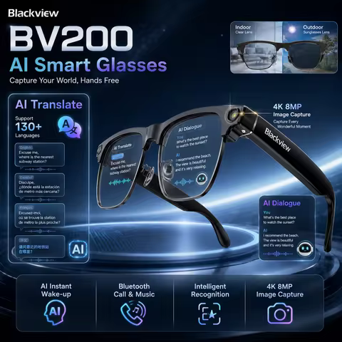Blackview BV200 Smart Glasses 8MP Camera,32GB Storage,225mAh Battery,Waterproof Speaker,Noise Cancel