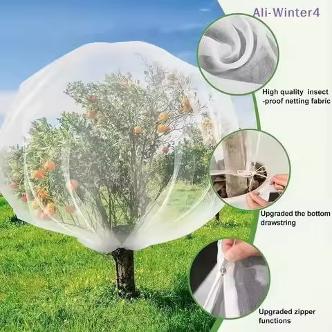 {Winter4} Large Fruits Tree Netting Cover With Zipper And Drawstring Garden Insect Netting Bird Plan