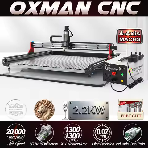 BulkMan3D OXMAN Ultra 4-Axis CNC Router with Closed-Loop SFU1610 Ball Screw Dual Rails Mach3 Control