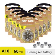 60Pcs Hearing Aid Batteries 10 A10 ZA10 10A P10 PR70 Rayovac Peak High Performance Zinc Air Battery 