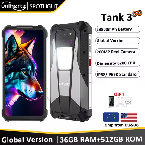 US AU EU Stock Unihertz 8849 Tank 3 Rugged 5G Smartphone 32GB 512GB 23800mAh 120W Charger Dimensity