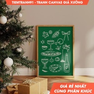 Tranh treo tường Retro Christmas Dinner Table Christmas Bar Cart Green Christmas Food & Drinks tặng 