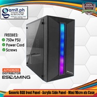 Esgaming T29 Rgb front panel Gaming Acrylic transparent Case Mini and Micro Atx Casing with 750w PSU