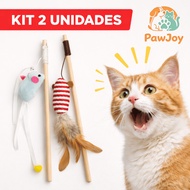 Kit of 2 Interactive Cat Teaser Wands with Mouse, Feathers and Plush 40cm