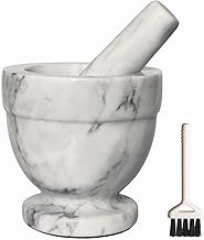 Marble Mortar and Pestle Set, 4.1" Stone Grinder for Spices and Seeds, A Brush and Scratch Resistant Pad Included, 1 Cup Capacity