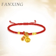 【 FX 】 999/24K Gold (1g) Nafu small bell  Bracelet Ladies' pure gold braided string bracelet